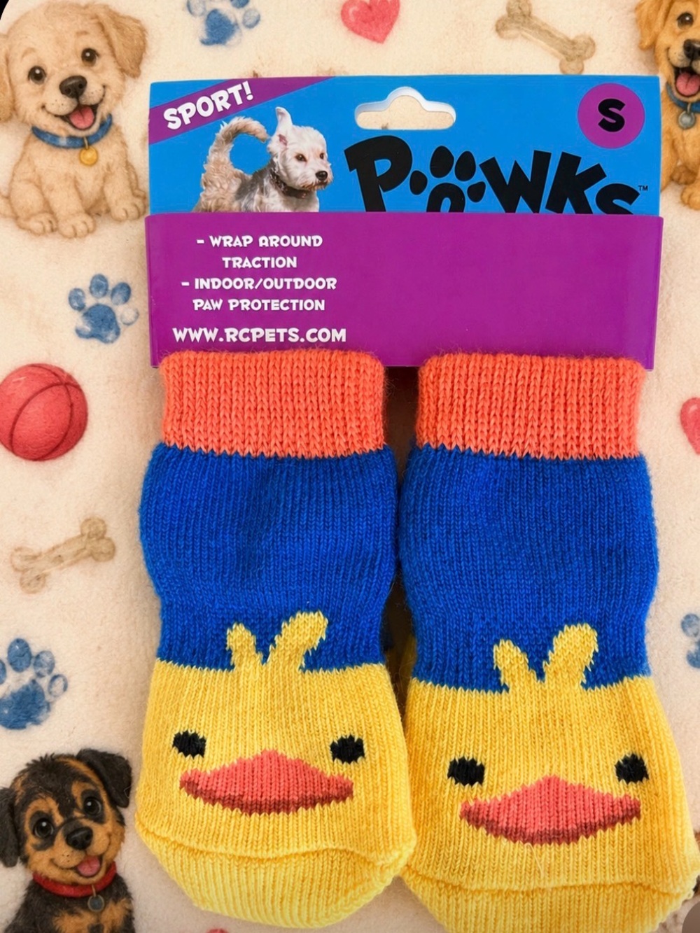 Pawks 🐾 Sport Dog Paw Socks 🐾 - Yellow Blue with Orange Cuffs (S)